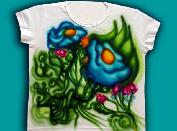 Camiseta BabyLook, pintada à mão com airbrush, ref. 1b5